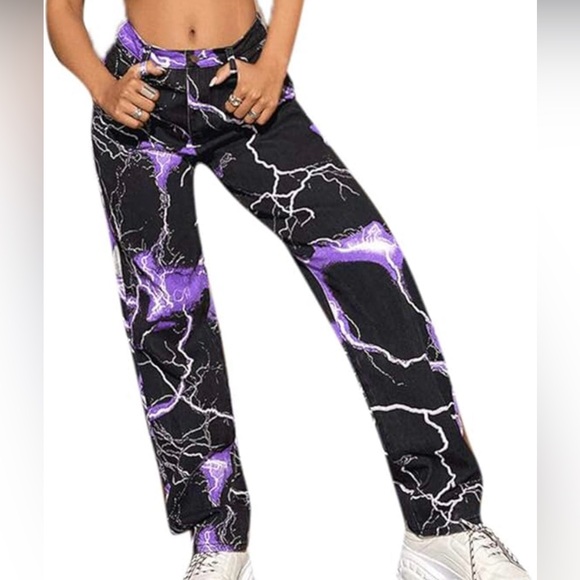 NWT PRINCESS POLLY Black Corset paired with Black/Purple lightning Pants, S - Picture 1 of 10